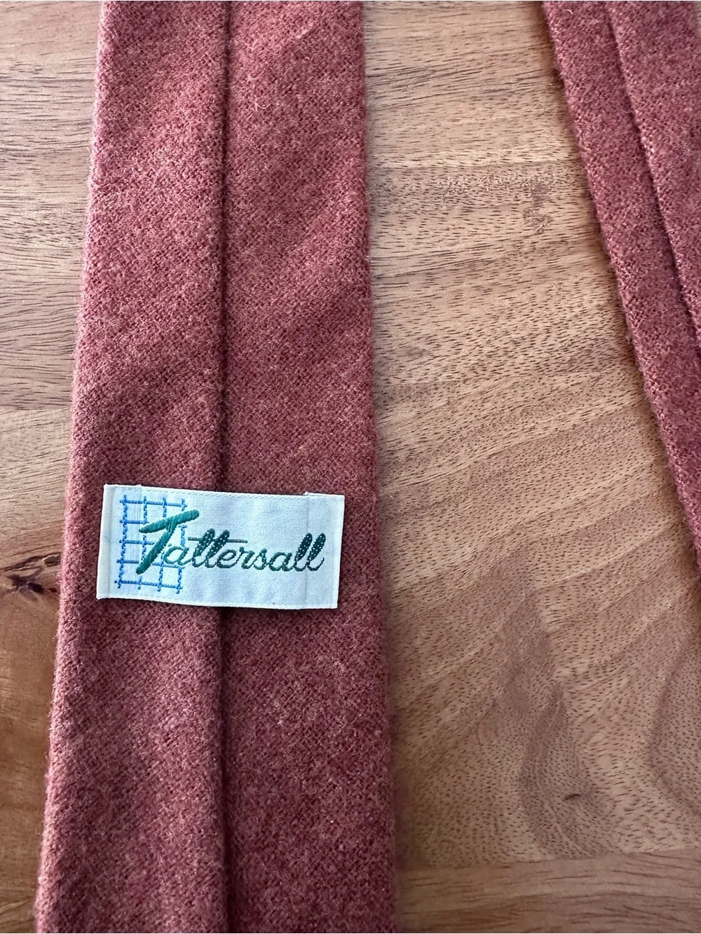Vintage Tattersall Mens Terracotta Rust Orange Solid Wool Flannel Necktie